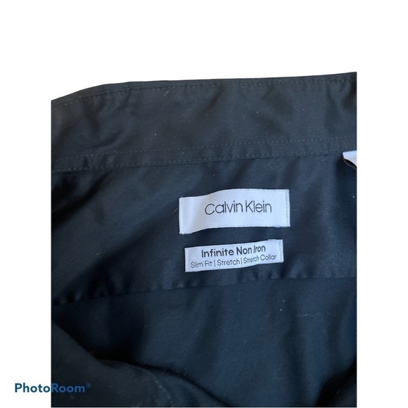 CALVIN KLEIN infinite non iron slim fit black button down shirt mens size 18.5 - Picture 2 of 7